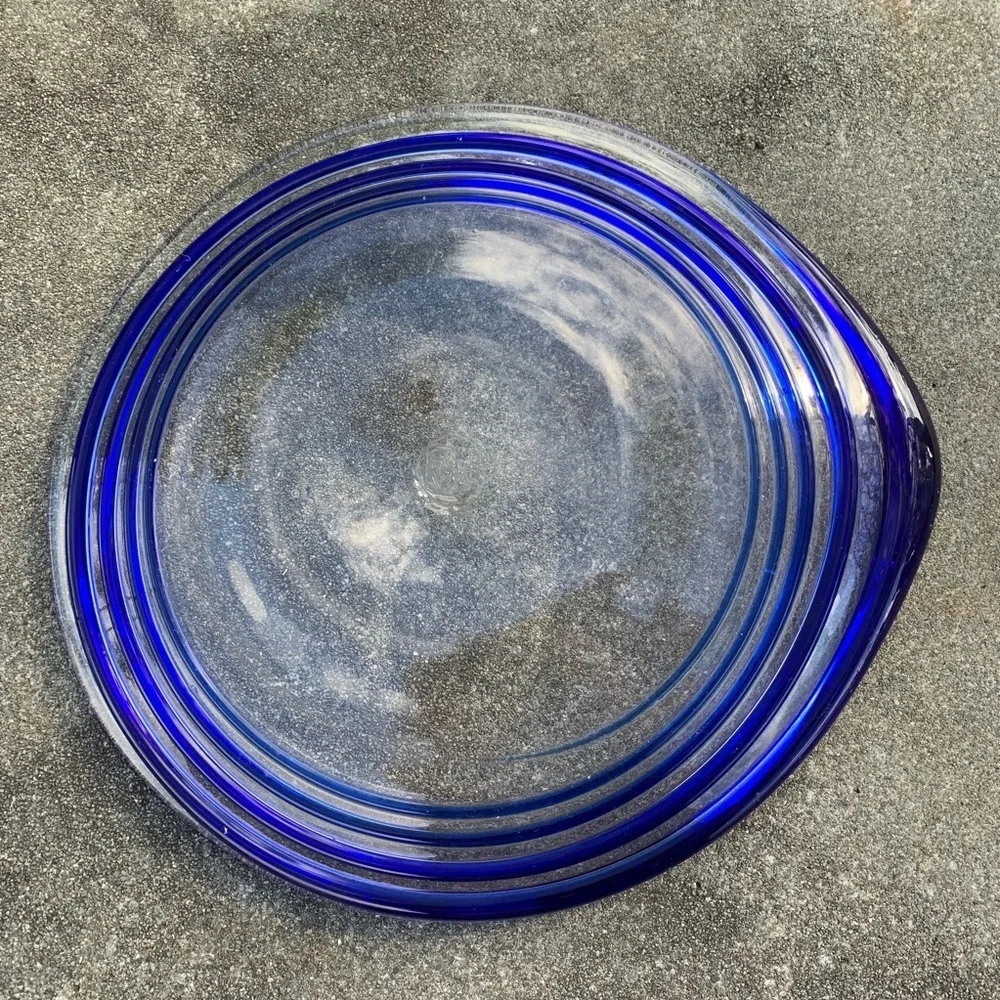 Cobalt Blue Hand Blown Swirl Plate Dish Japan